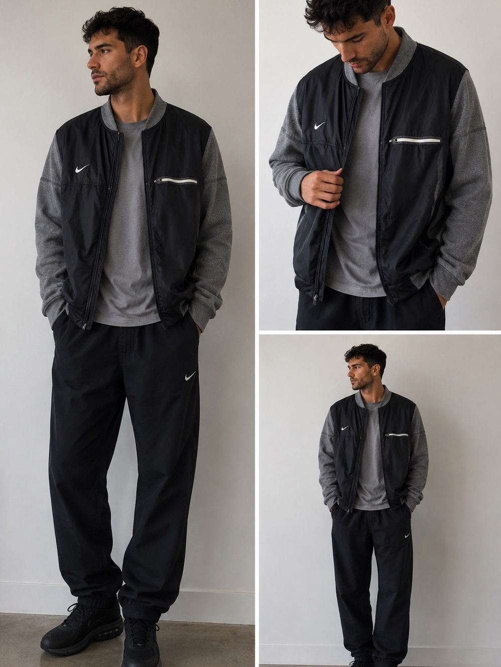 Nike Jacket Mens Large Black Dri-FIT Hooded Windbreaker Lightweight Full Zip
